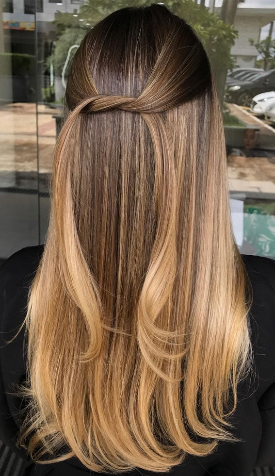 Mid-Back Dark Base Honey Blonde Transition — Classy Honey Blonde Balayage