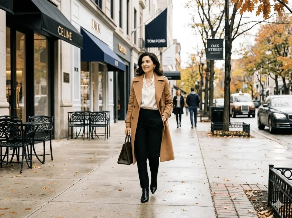 Classic Camel Coat and Silk Blouse Classic Camel Coat and Silk Blouse — Classy Indie Outfits