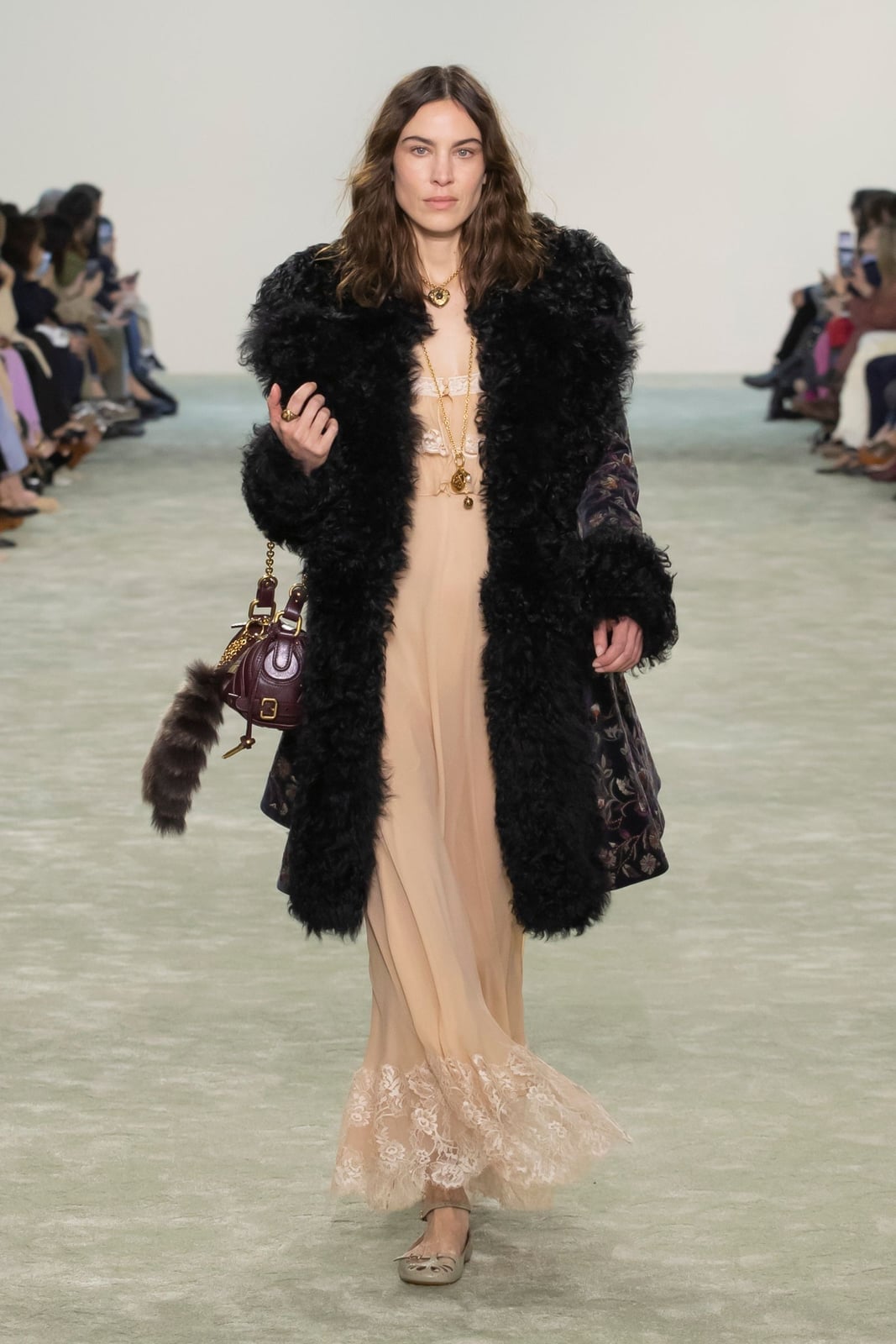 Fluffy Coat Over Lace Trim Dress Fluffy Coat Over Lace Trim Dress — Classy Indie Outfits