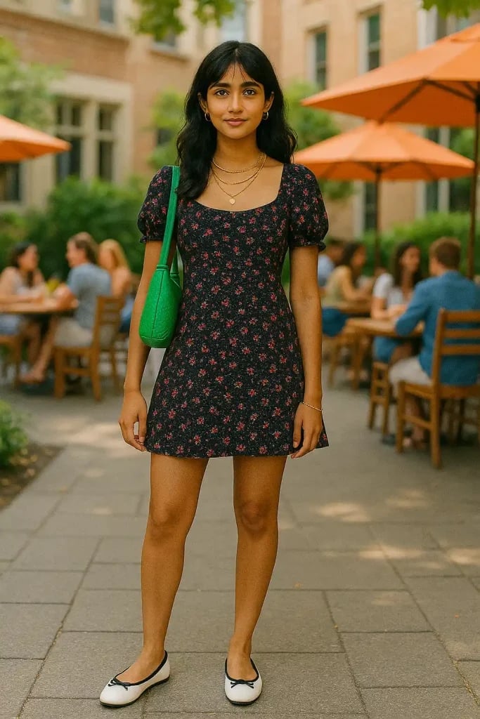 Floral Mini Dress with Bright Handbag Floral Mini Dress with Bright Handbag — Classy Indie Outfits