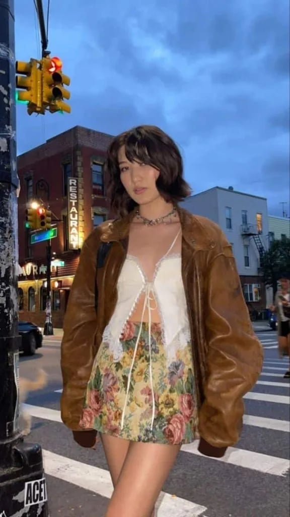 Leather Jacket with Floral Mini Skirt Leather Jacket with Floral Mini Skirt — Classy Indie Outfits