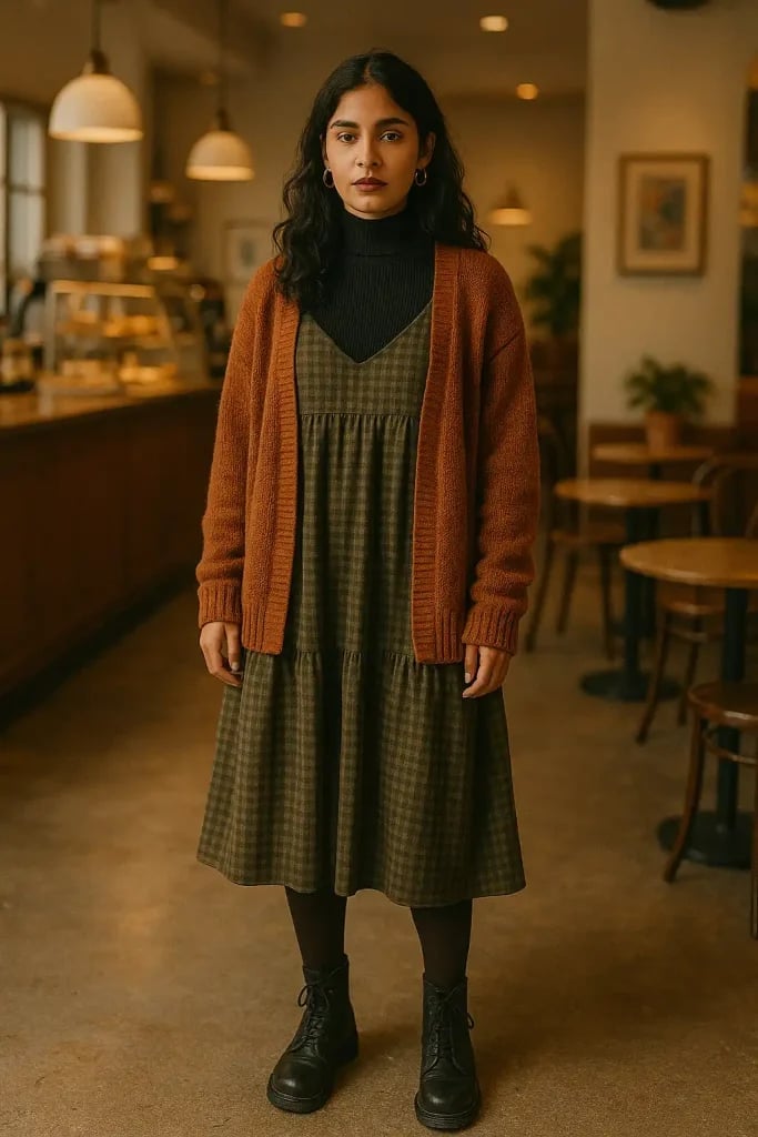 Tiered Dress with Cozy Cardigan Layer Tiered Dress with Cozy Cardigan Layer — Classy Indie Outfits