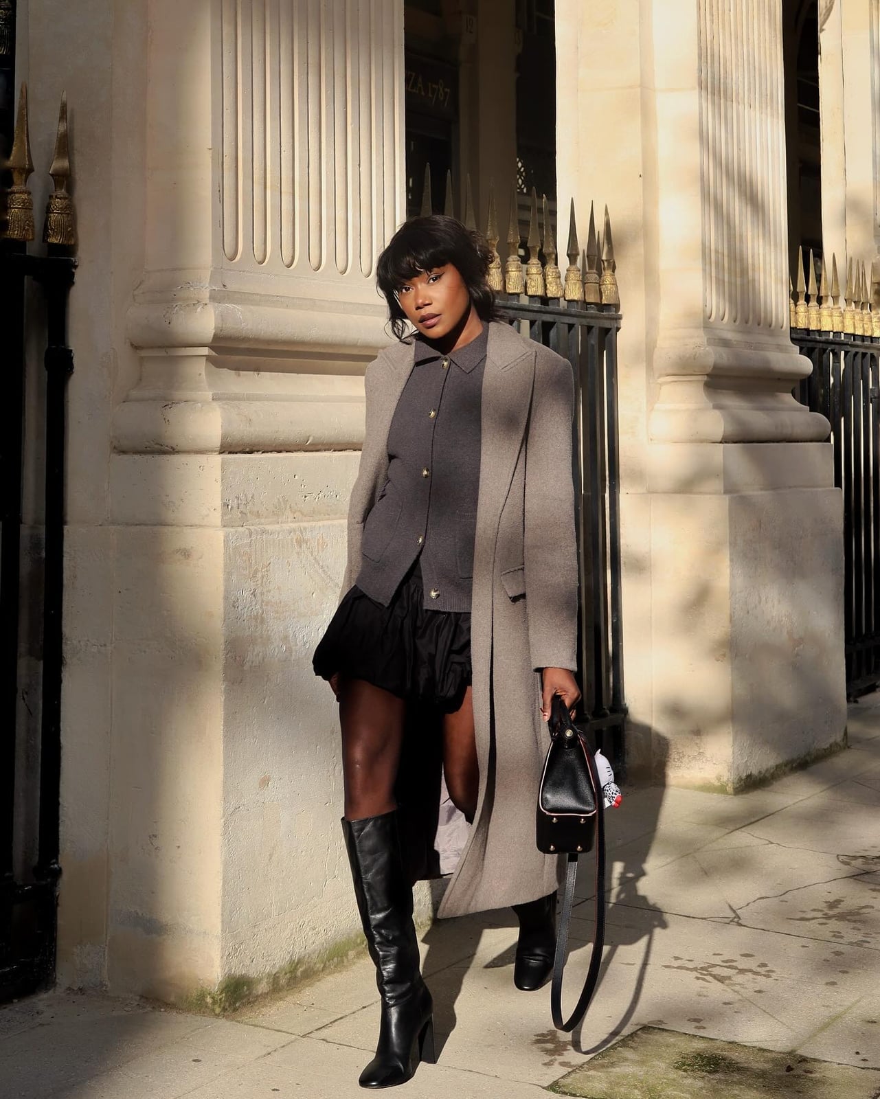 Oversized Gray Coat with Mini Skirt Oversized Gray Coat with Mini Skirt — Classy Indie Outfits