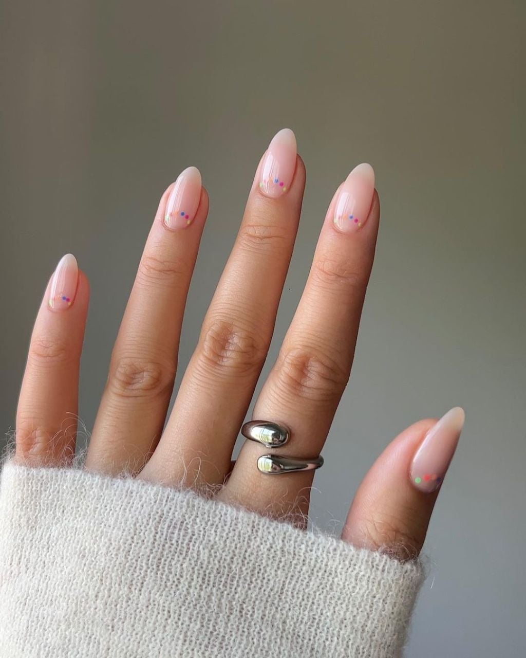 Sheer Pink Oval Nails With Colorful Dots — Classy Jelly Nails