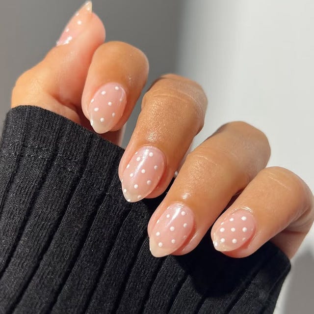 Short Oval Jelly Nails With White Polka Dots — Classy Jelly Nails