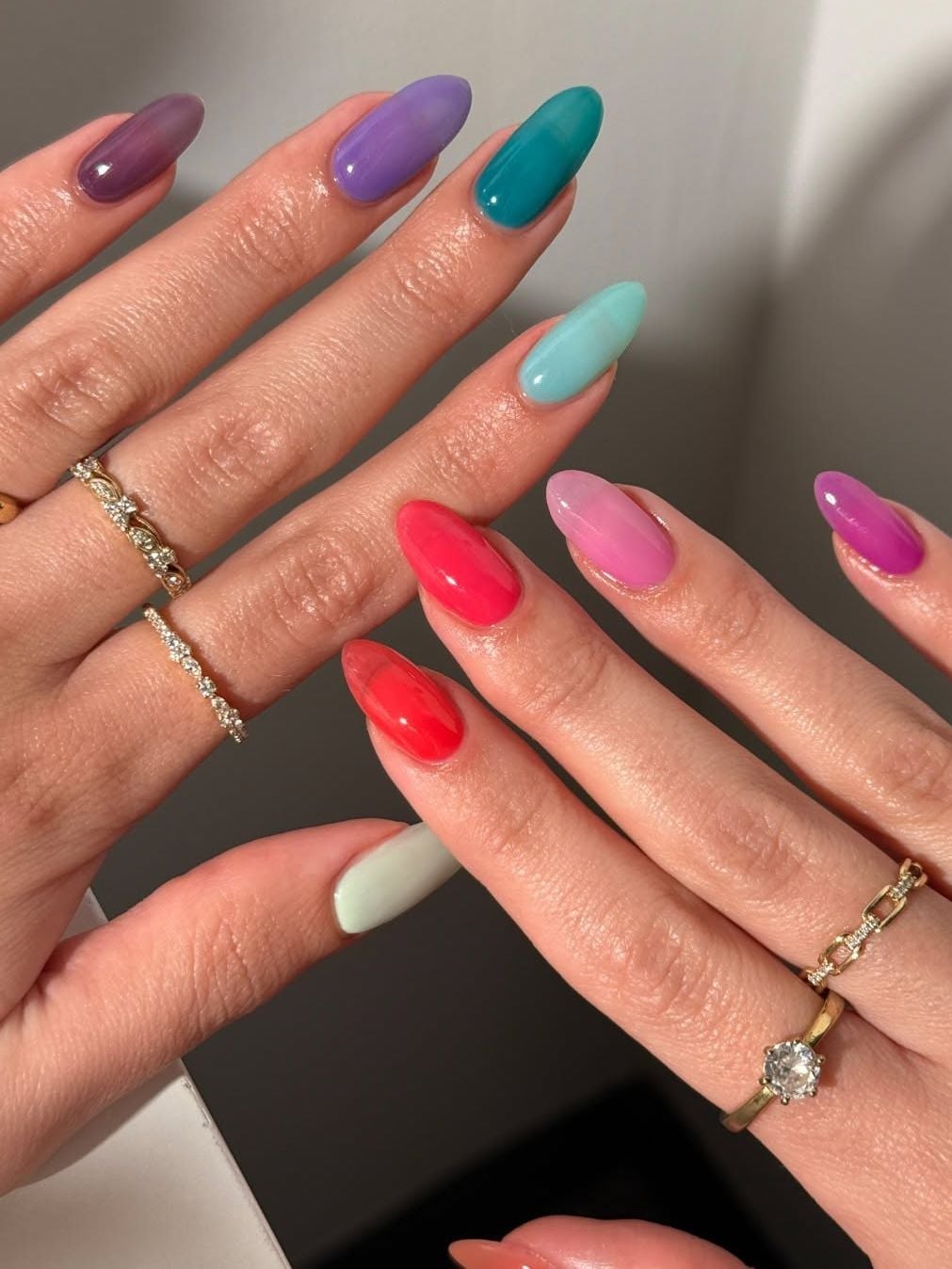 Vibrant Multi-Color Opaque Jelly Almond Nails — Classy Jelly Nails