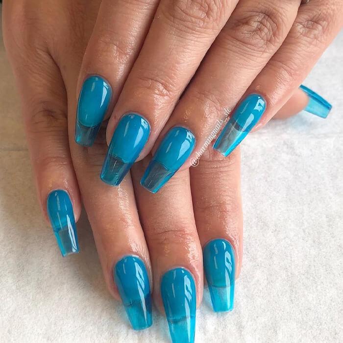 Bright Blue Jelly Long Coffin Nails — Classy Jelly Nails