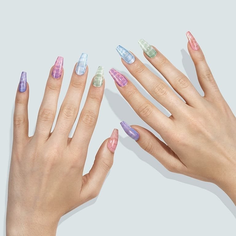 Pastel Gradient Jelly Coffin Nails With Stripes — Classy Jelly Nails