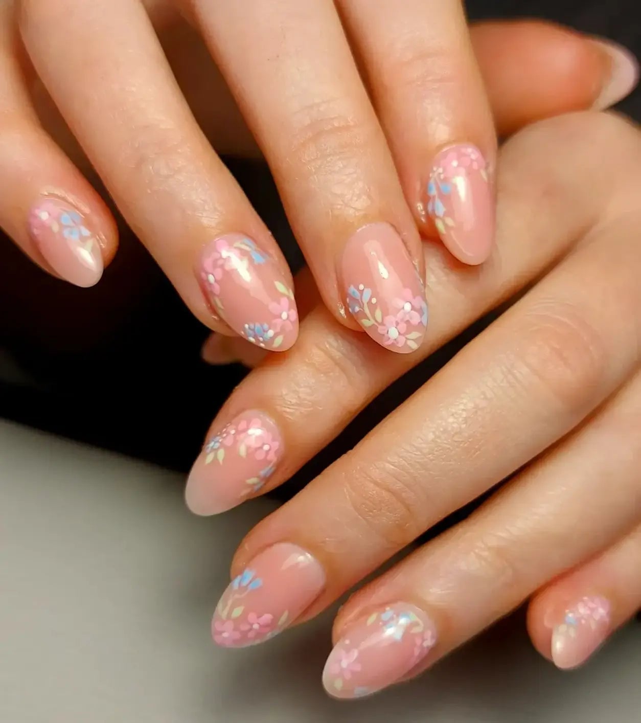 Medium Almond Nails With Pastel Floral Art — Classy Jelly Nails
