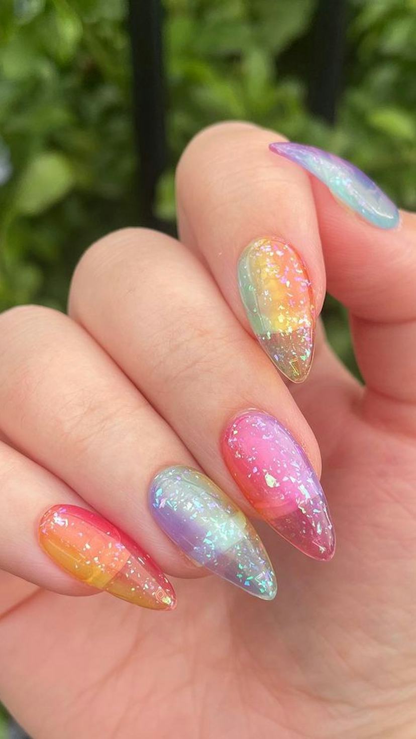 Rainbow Gradient Jelly Nails With Glitter — Classy Jelly Nails