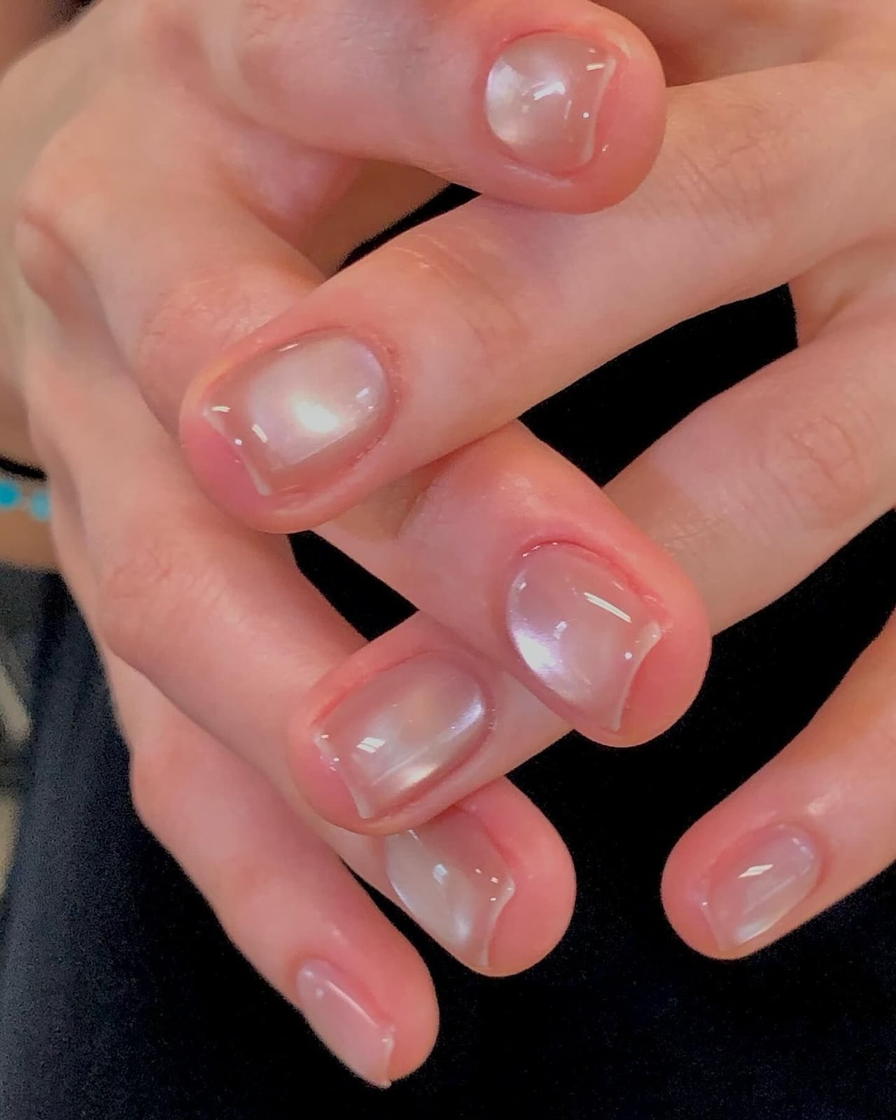 Short Almond Nails With Nude Glitter Polish — Classy Jelly Nails