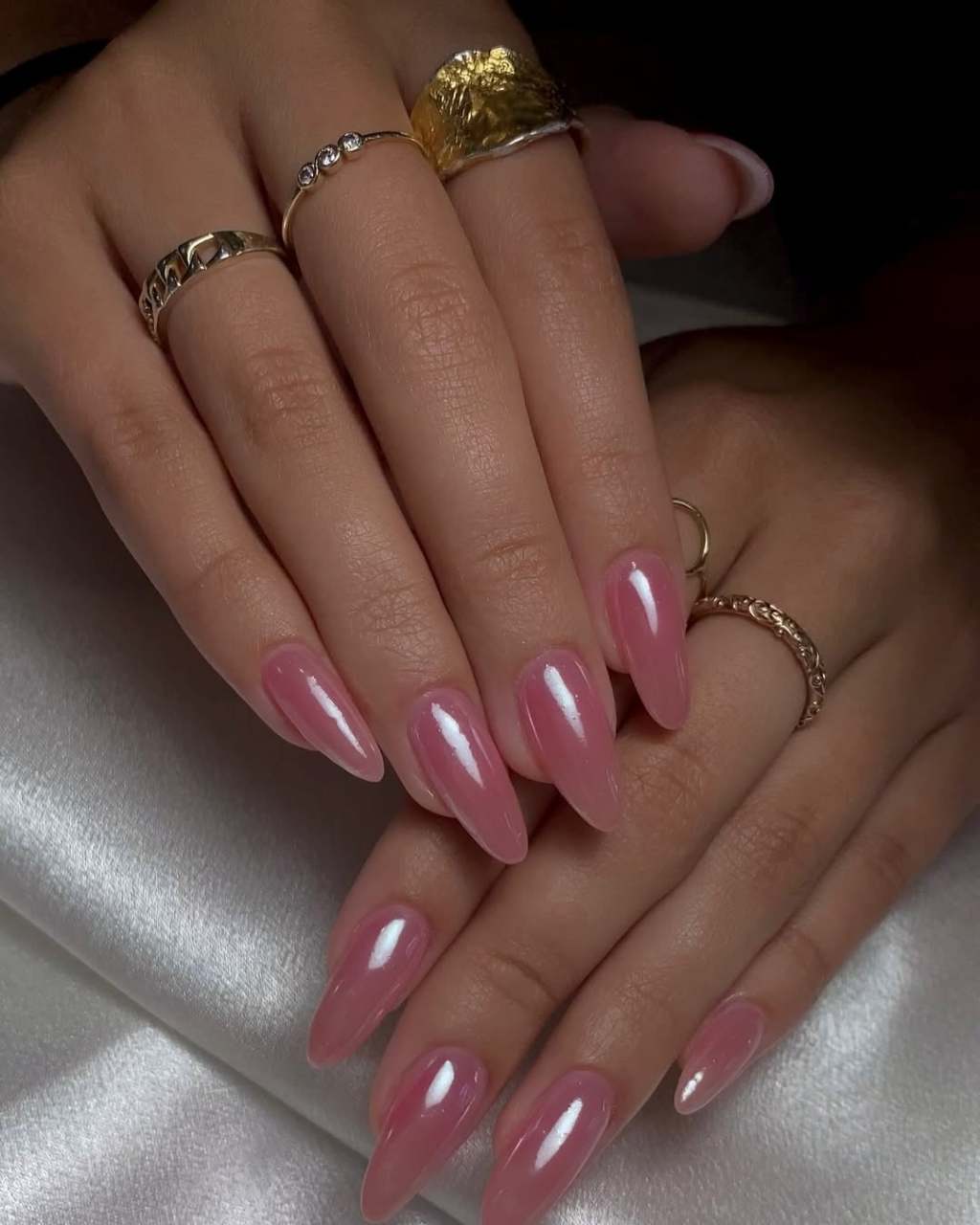 Dewy Pink and Peach Jelly Almond Nails — Classy Jelly Nails