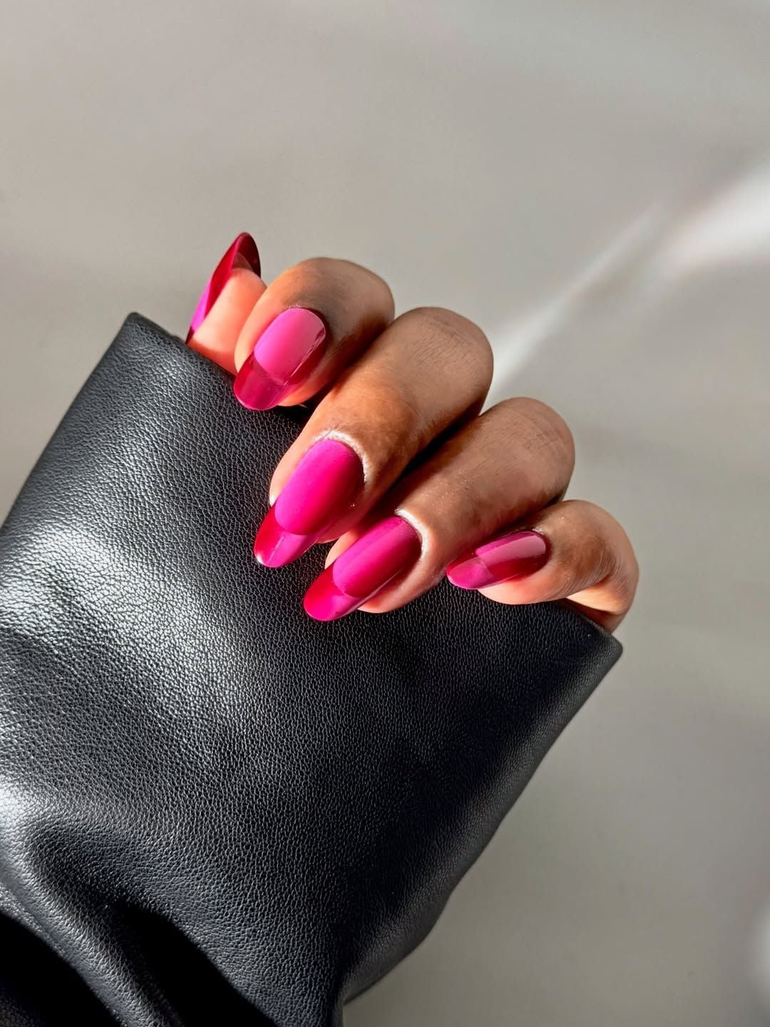 Deep Pink Jelly Color Block Almond Nails — Classy Jelly Nails