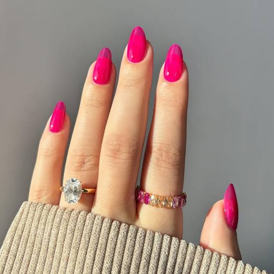 Vibrant Bright Pink Jelly Almond Nails — Classy Jelly Nails
