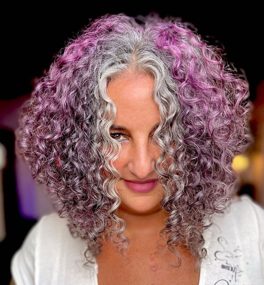 Collarbone Waves Gray With Lavender Highlights — Classy Lavender Hair