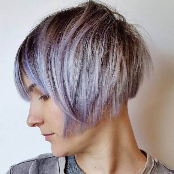 Chin Length Blunt Bob With Side Swept Bangs — Classy Lavender Hair