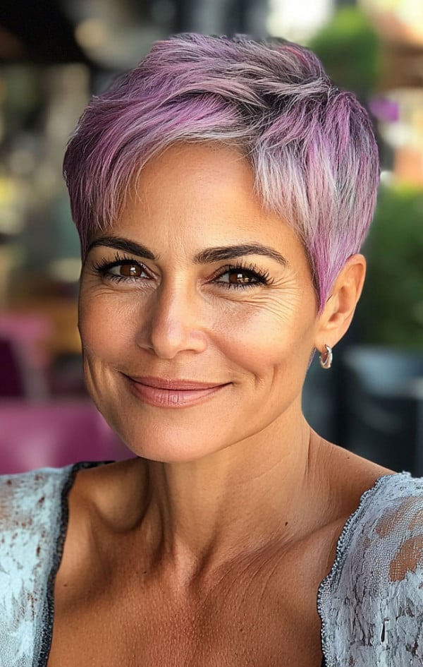 Short Textured Pixie With Lavender Highlights — Classy Lavender Hair