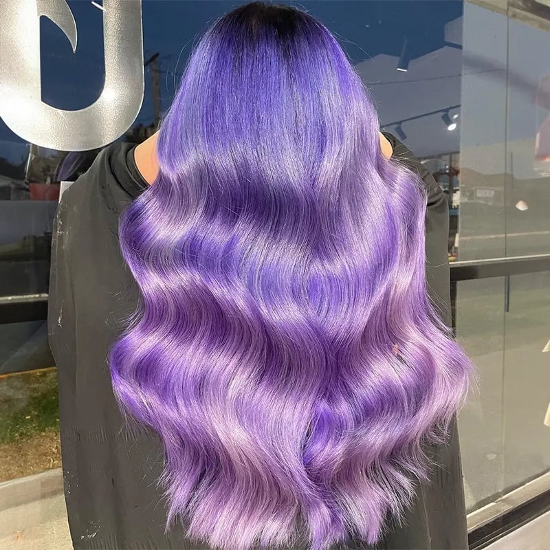 Mid-Back Waves Dark Root To Lavender Balayage — Classy Lavender Hair