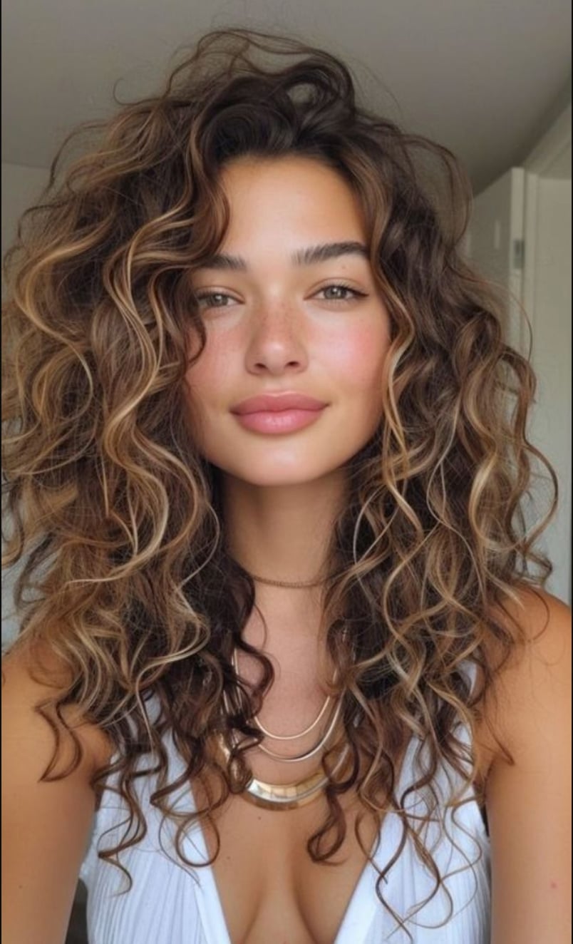 Mid-Back Length Thick Curly Hair With Subtle Highlights — Classy Long Curly Hair