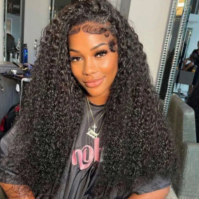 Mid-Back Length Thick Black Curly Hair With Baby Hairs — Classy Long Curly Hair