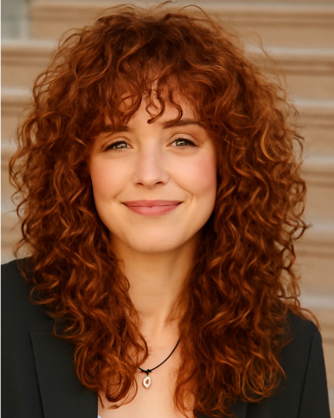 Deep Auburn Shag with Full Bangs Deep Auburn Shag with Full Bangs — Classy Medium Curly Hair