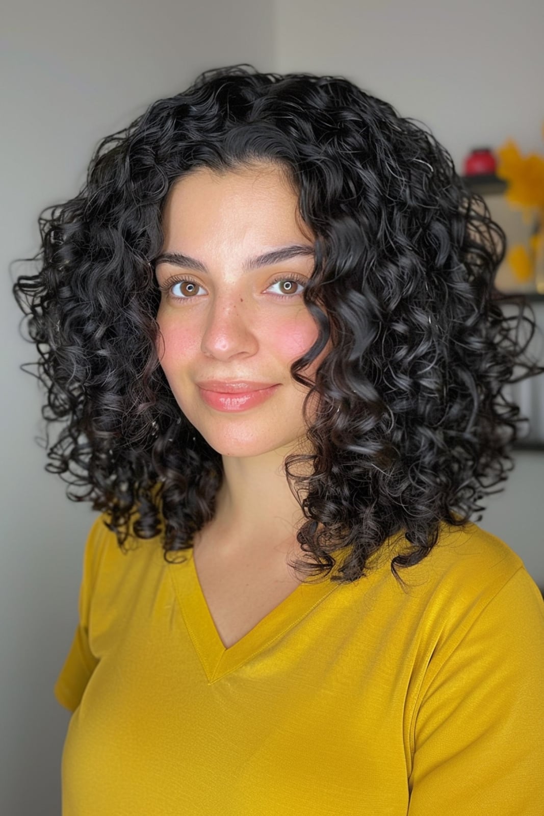 Collarbone Cut with Defined Curls and Middle Collarbone Cut with Defined Curls and Middle — Classy Medium Curly Hair
