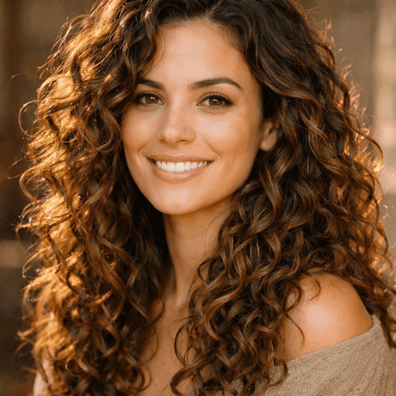 Collarbone Layers with Caramel Highlights and Side Collarbone Layers with Caramel Highlights and Side — Classy Medium Curly Hair
