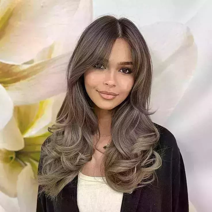 Ash Brown Lob With Curtain Bangs — Classy Medium Length Hair