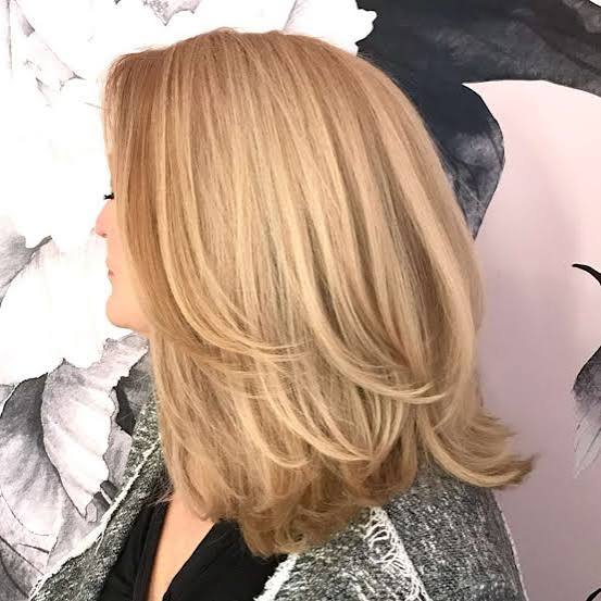 Honey Blonde Lob With Stacked Layers — Classy Medium Length Hair