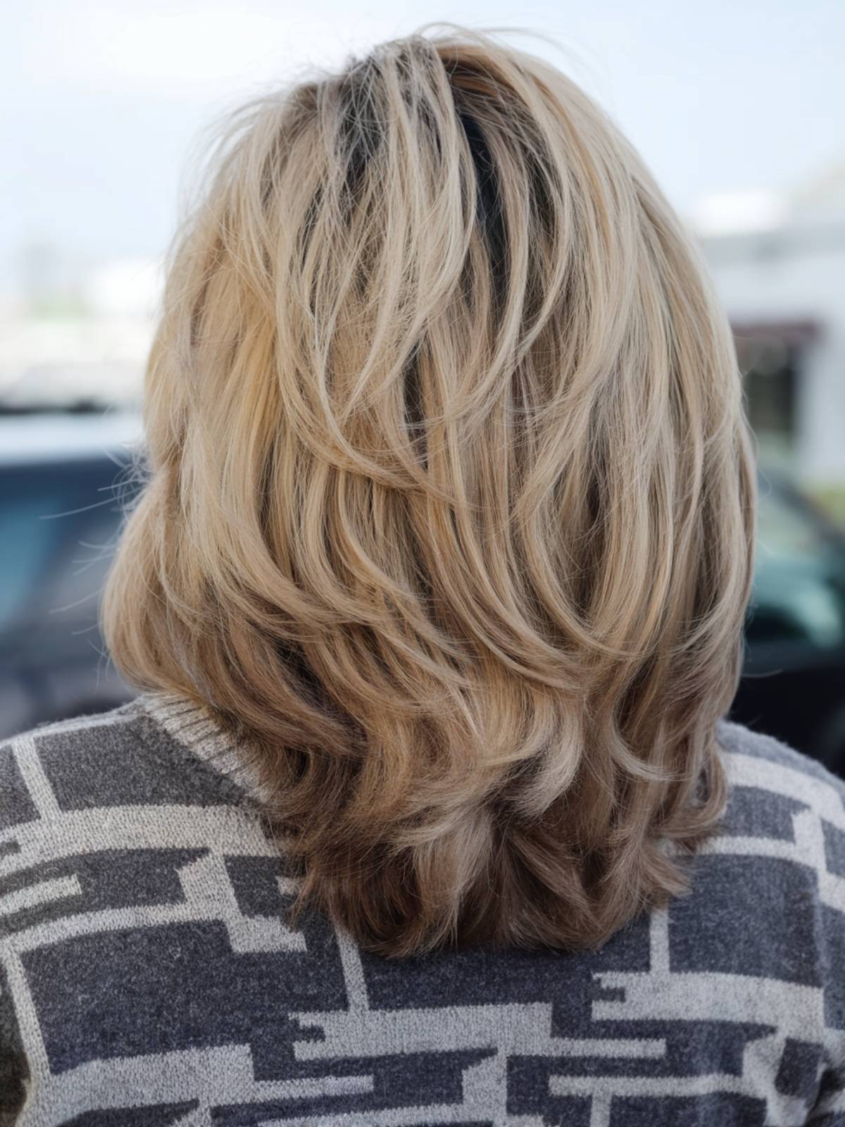 Blonde Layered Shag With Darker Roots — Classy Medium Length Hair