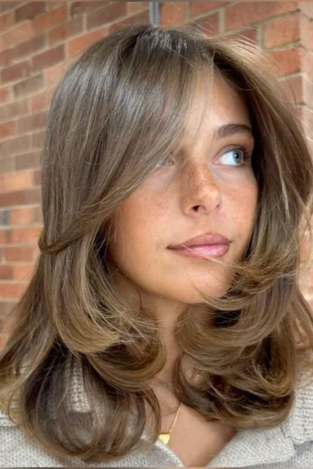 Ash Brown Layered Long Bob With Curtain Bangs — Classy Medium Length Hair