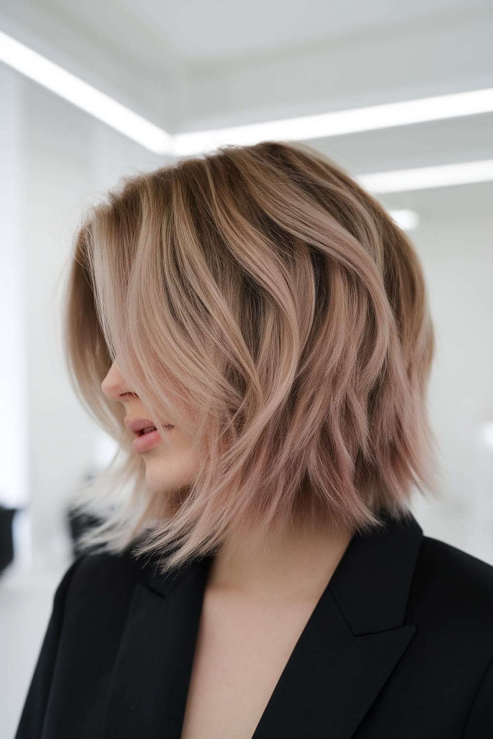 Chin Length Layered Bob With Soft Waves — Classy Medium Length Hair