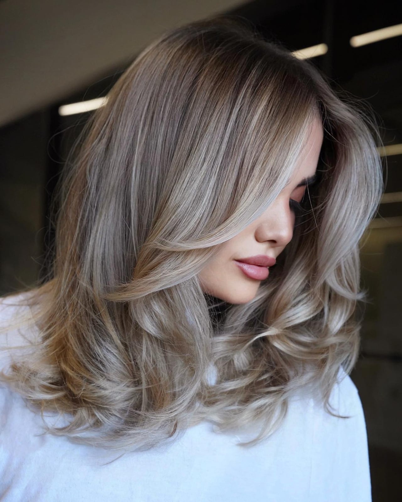 Ash Blonde Collarbone Bob With Balayage — Classy Medium Length Hair
