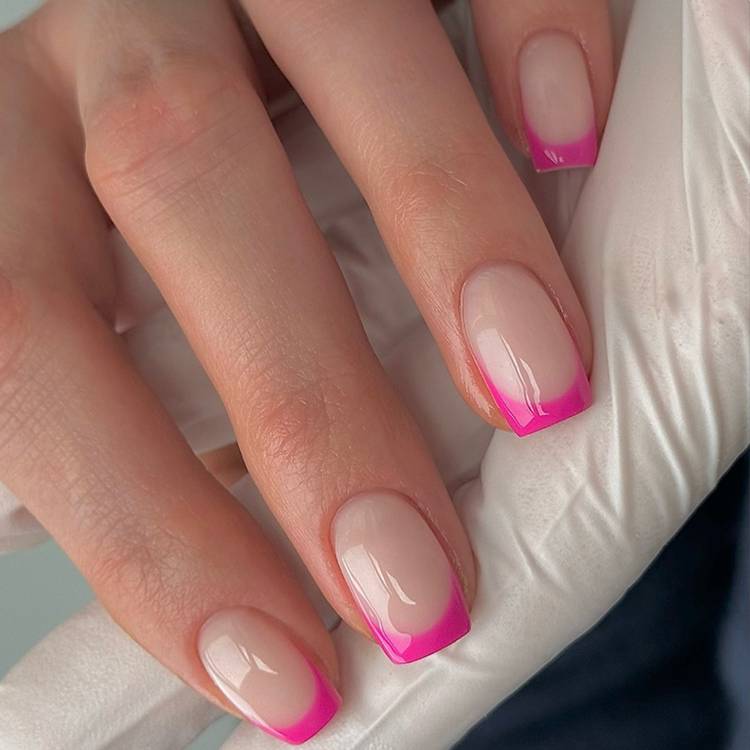 Bright Pink Tip Medium Square French — Classy Medium Square Nails