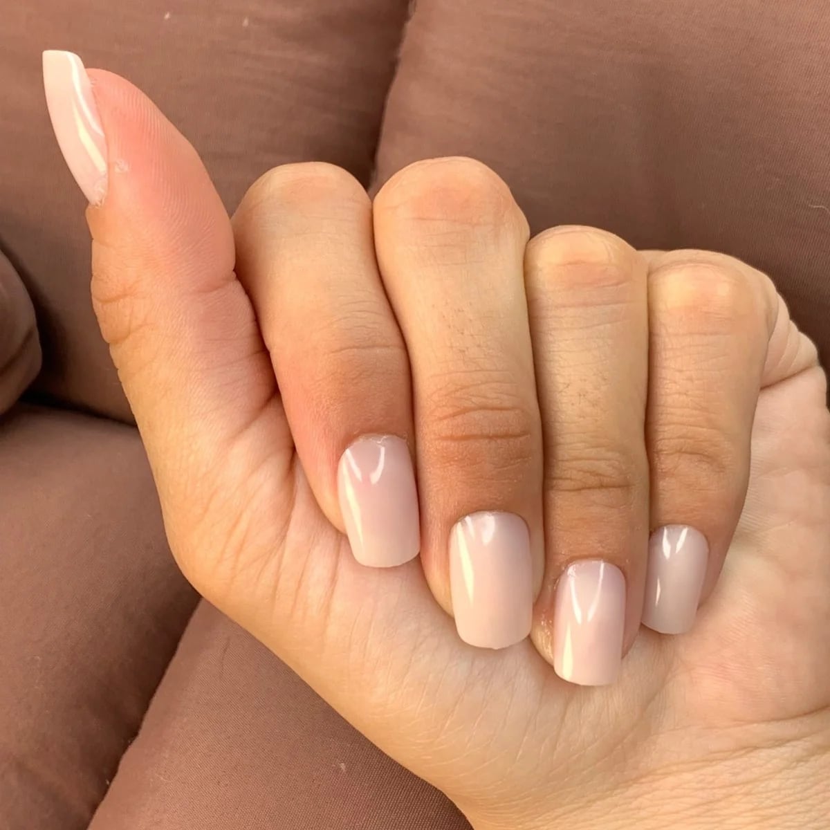 Glossy Sheer Nude Medium Square — Classy Medium Square Nails