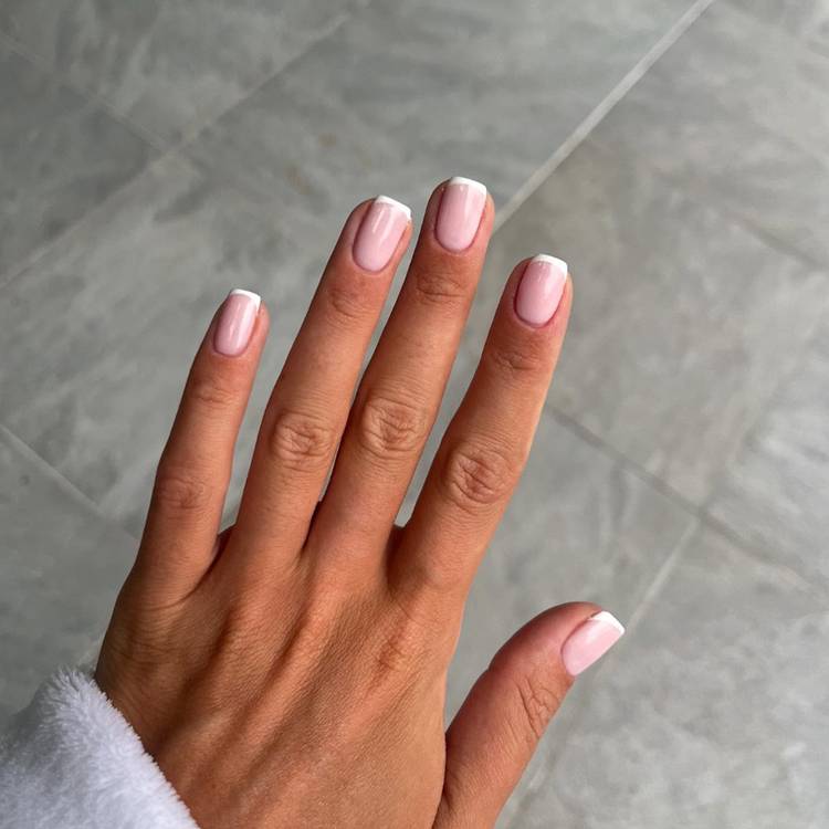 Sheer Pink Classic French Medium Square, Glossy — Classy Medium Square Nails
