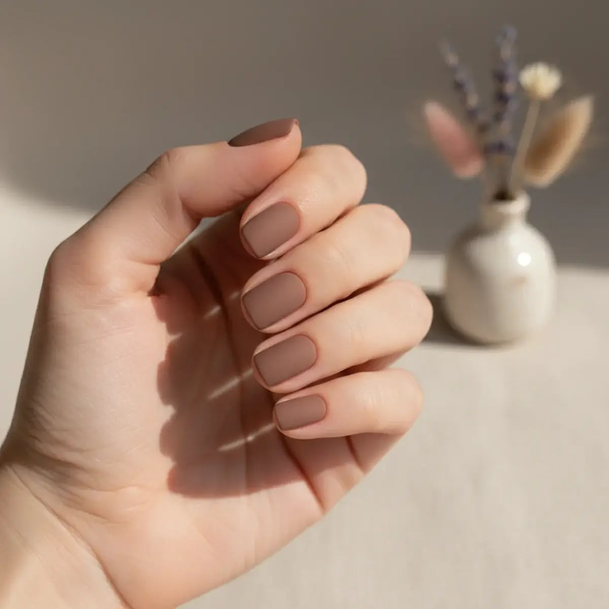 Matte Dusty Brown Short Square Nails — Classy Medium Square Nails