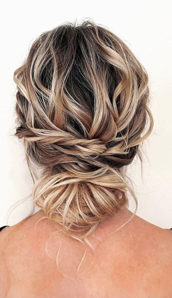 Undone Blonde Balayage Braided Bun — Classy Messy Bun Updo