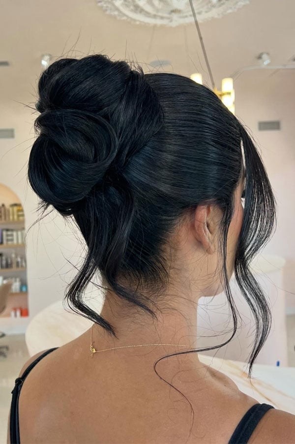 High Sleek Messy Bun Dark Brown — Classy Messy Bun Updo