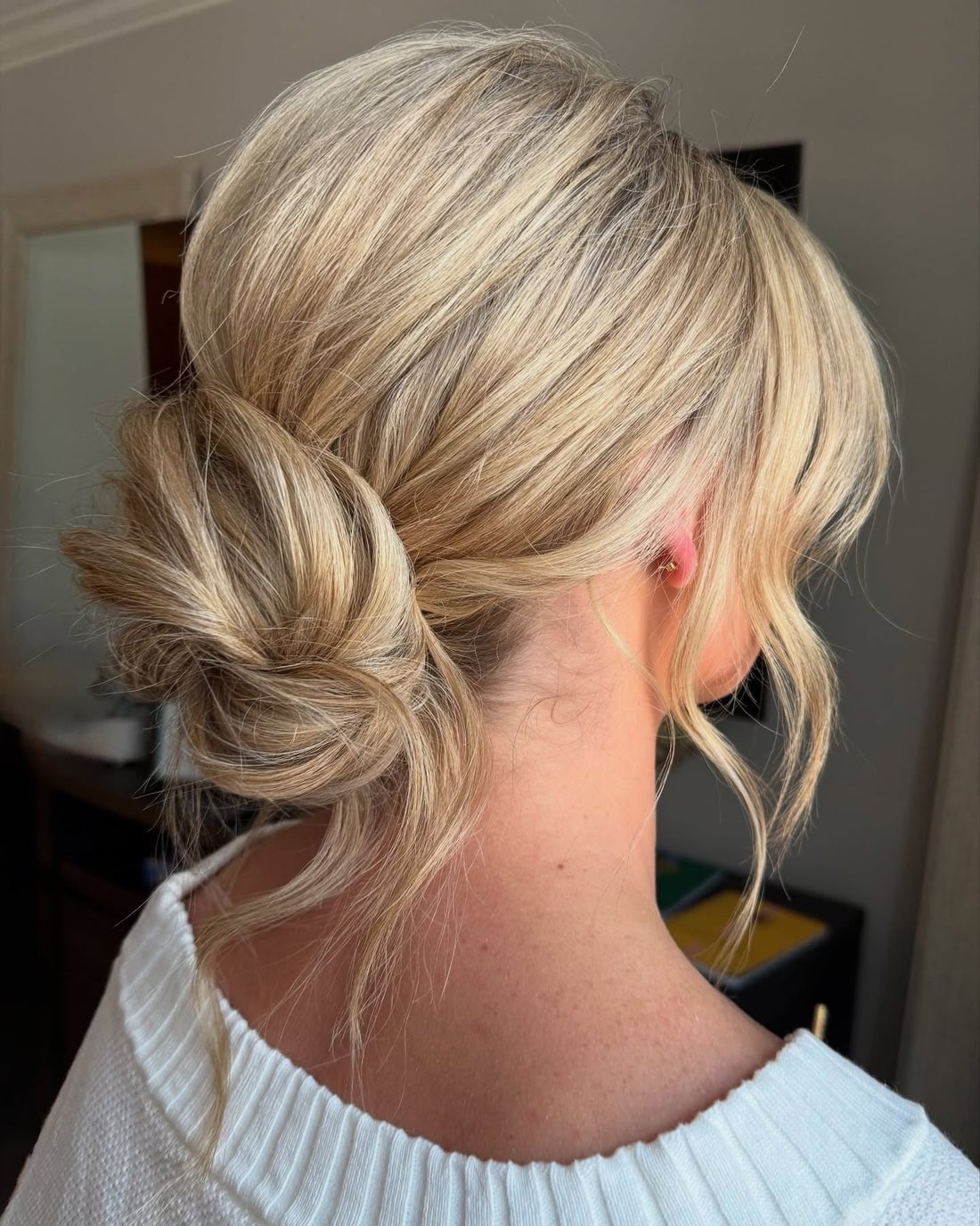 Ash Blonde Loose Messy Bun at Nape — Classy Messy Bun Updo