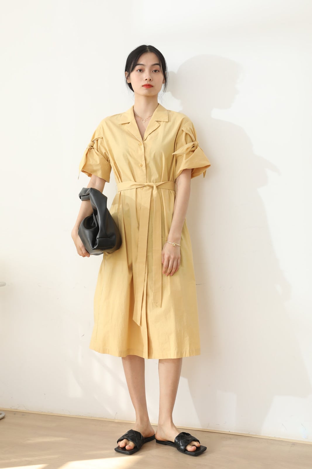 Yellow Midi Dress with Tie Waist Yellow Midi Dress with Tie Waist — Classy Minimalist Outfits