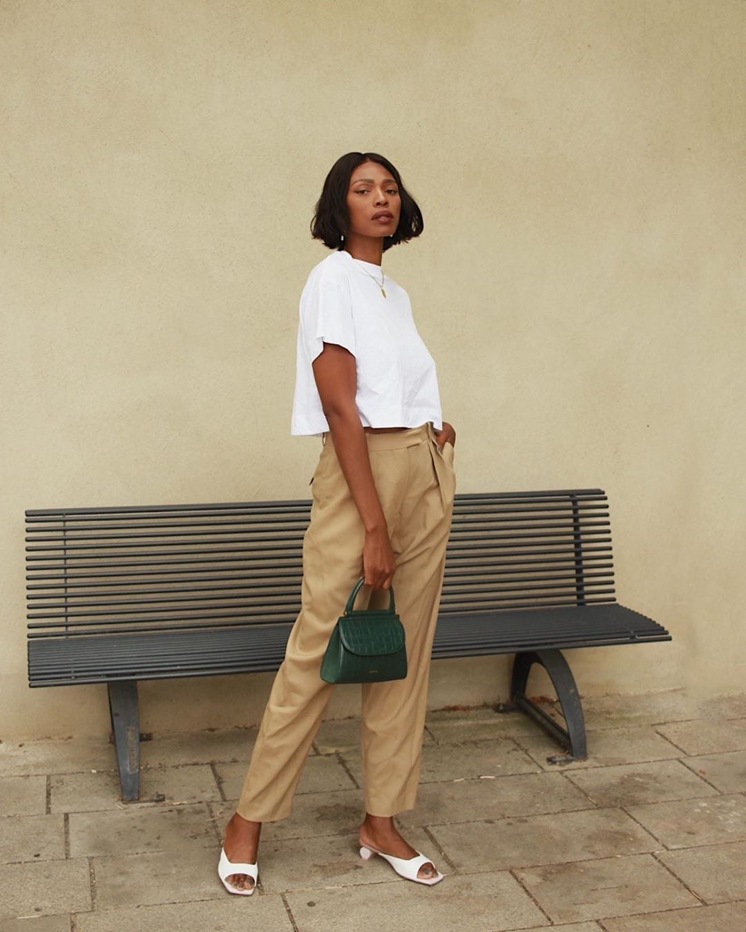 White Cropped Top with Beige Trousers White Cropped Top with Beige Trousers — Classy Minimalist Outfits