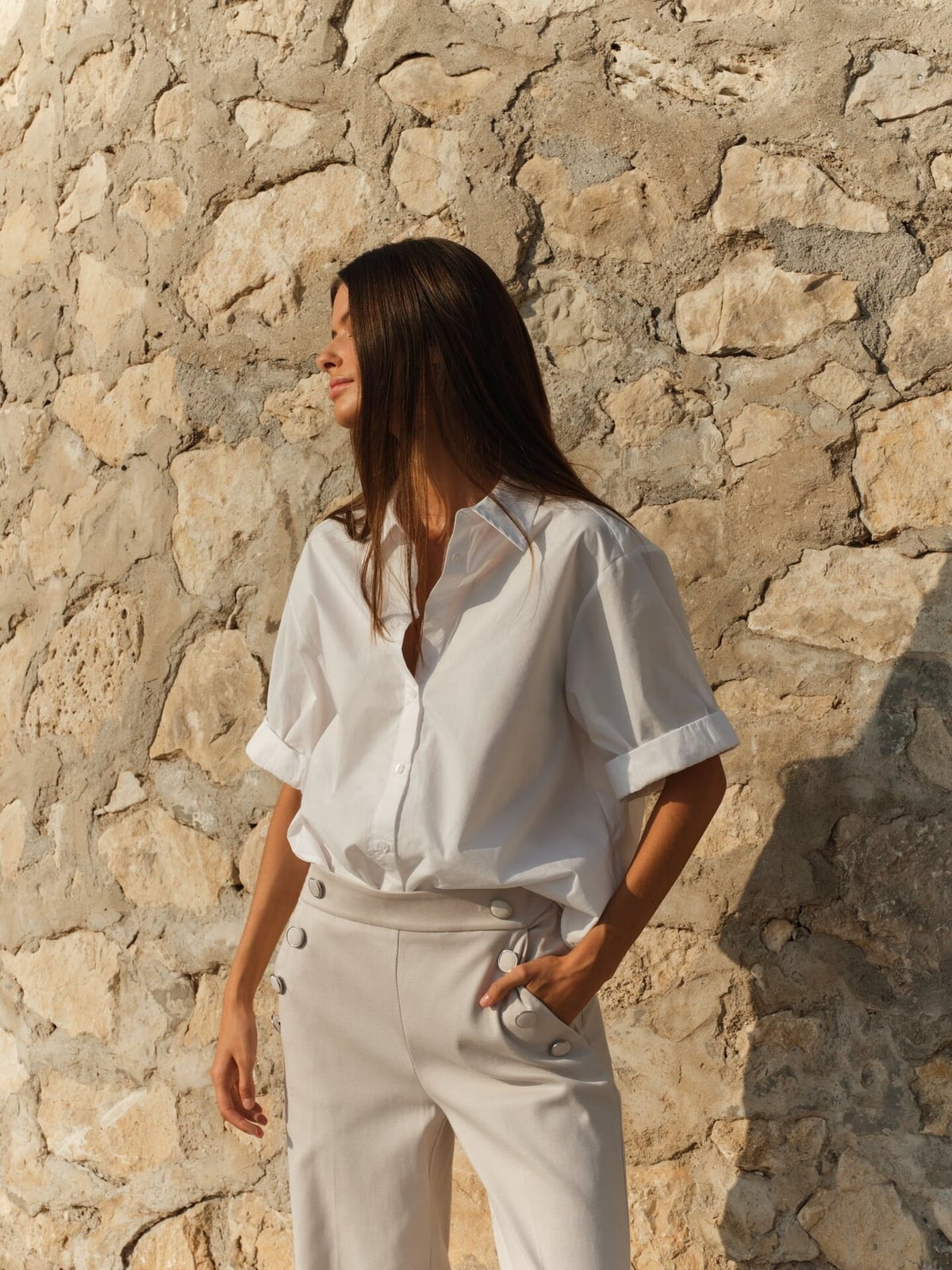 White Cotton Shirt with Beige Twill Trousers White Cotton Shirt with Beige Twill Trousers — Classy Minimalist Outfits