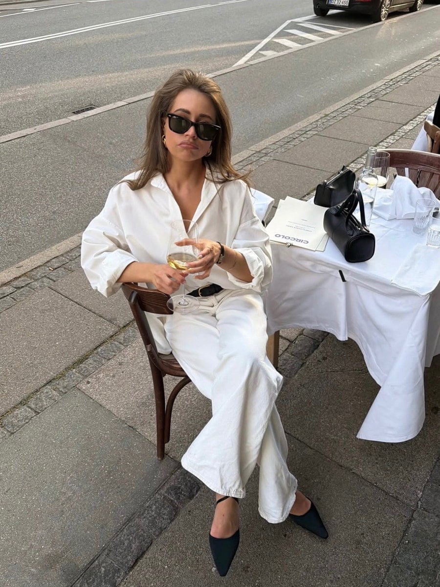 All White Outfit with Black Accents All White Outfit with Black Accents — Classy Minimalist Outfits
