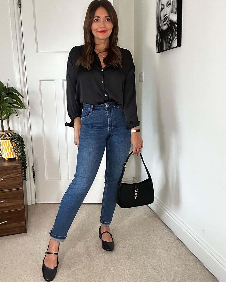 Black Silk Blouse with Slim-Fit Jeans Black Silk Blouse with Slim-Fit Jeans — Classy Minimalist Outfits