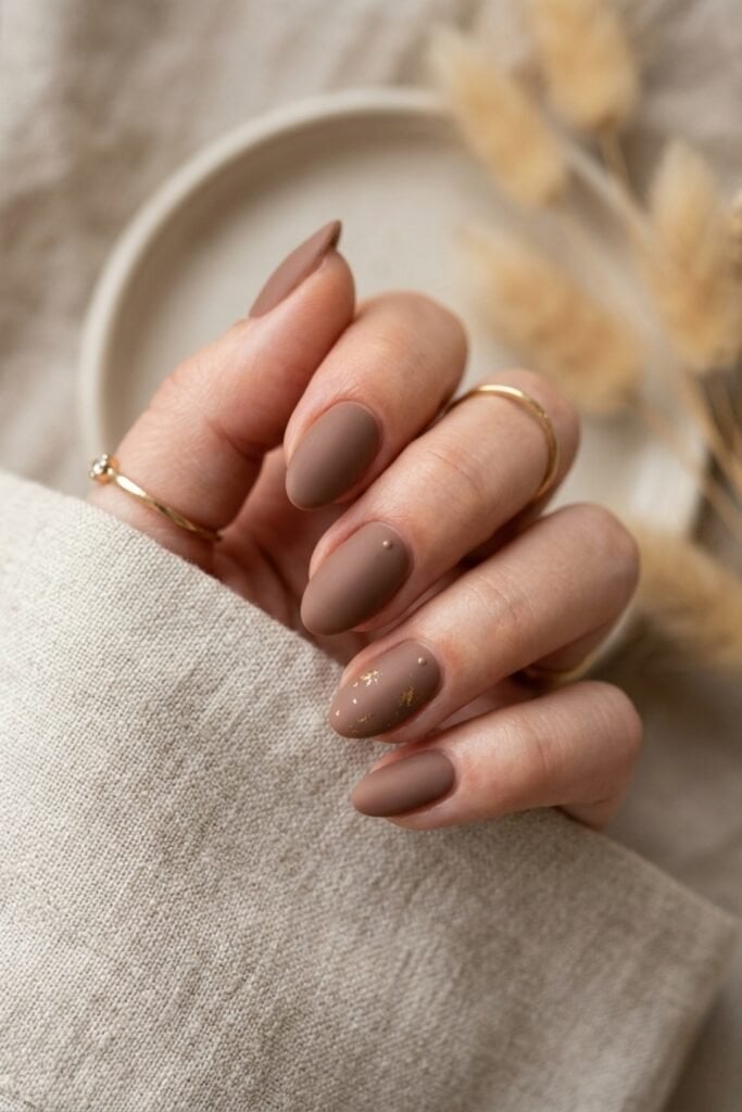 Matte Oval Nails With Coffee Bean Art — Classy Mocha Nails