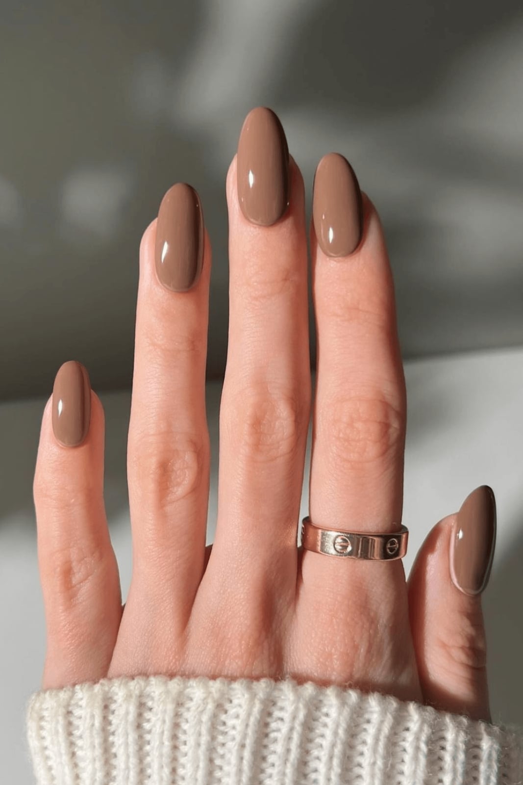 Light Brown Mocha Undertone Medium Almond Nails — Classy Mocha Nails
