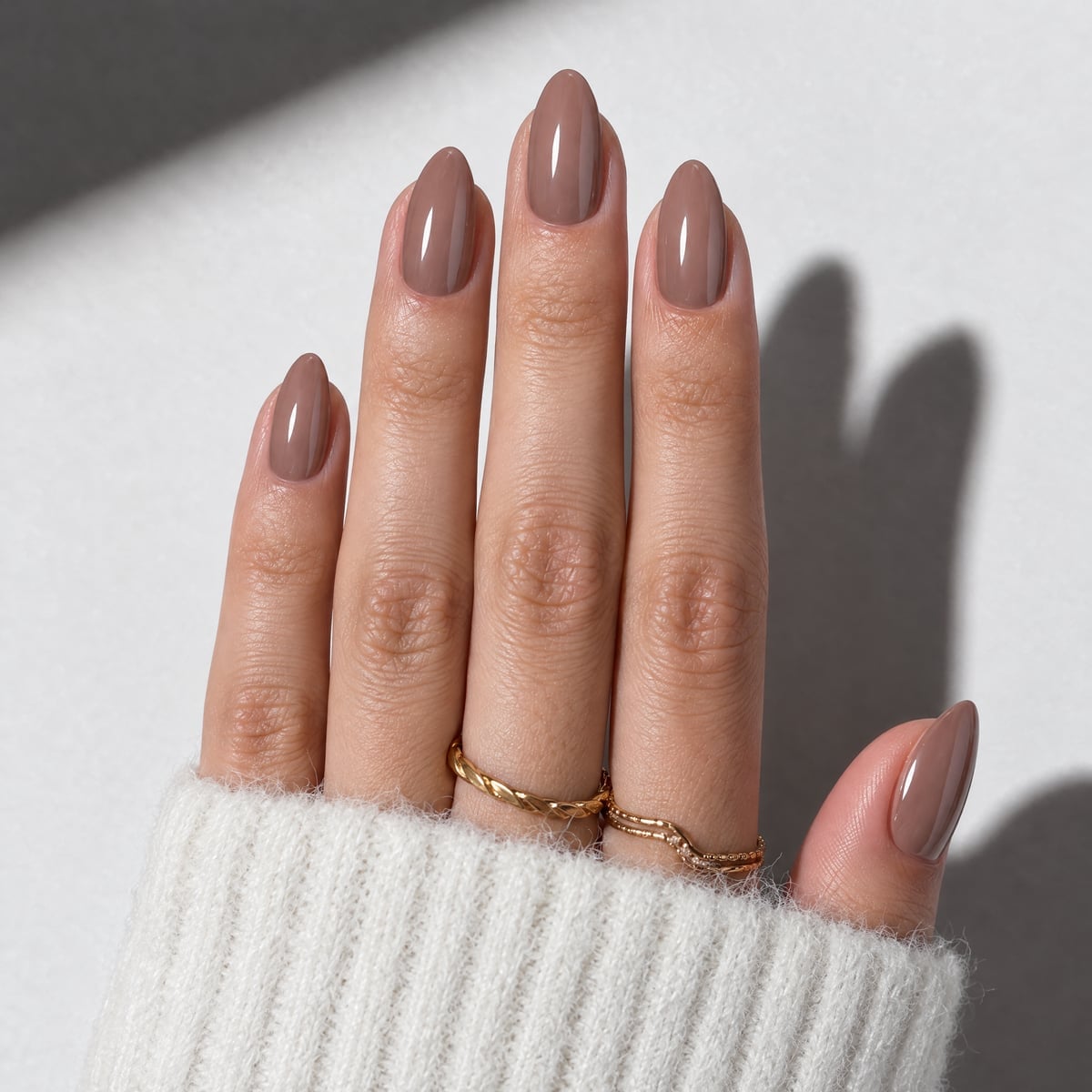 Ribbed Detail Medium Brown Short Almond Nails — Classy Mocha Nails