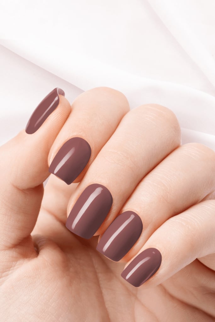 Muted Brown-Lilac Short Square Nails — Classy Mocha Nails