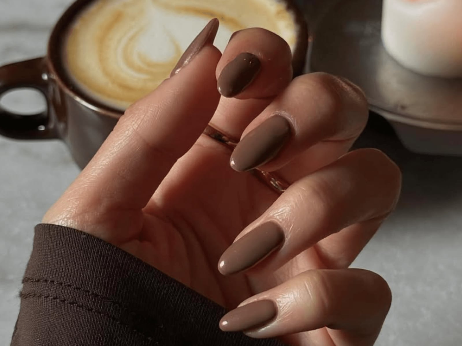 Sheer Medium Brown Short Oval Nails — Classy Mocha Nails